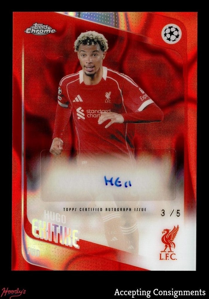 2025-26 Topps Chrome UEFA Club Red Lava Refractor Hugo Ekitike AUTO 3/5