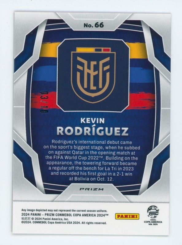 2024 Kevin Rodriguez Panini Prizm Copa America Gold Ecuador Rookie Card 3/10 view 2
