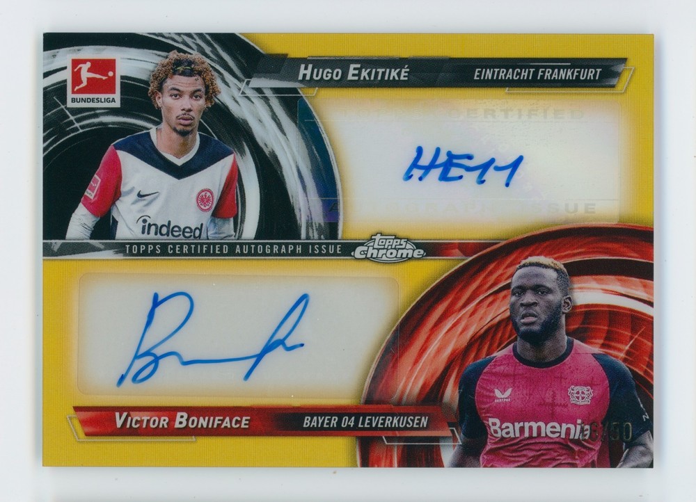 2024-25 Hugo Ekitike & Victor Boniface Topps Chrome Gold Autographed Card 16/50