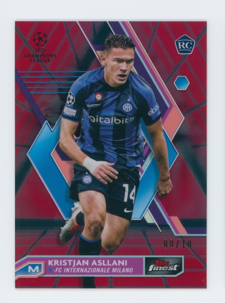 2022-23 Kristjan Asllani Topps Finest Red Inter Milan Rookie Soccer Card 8/10