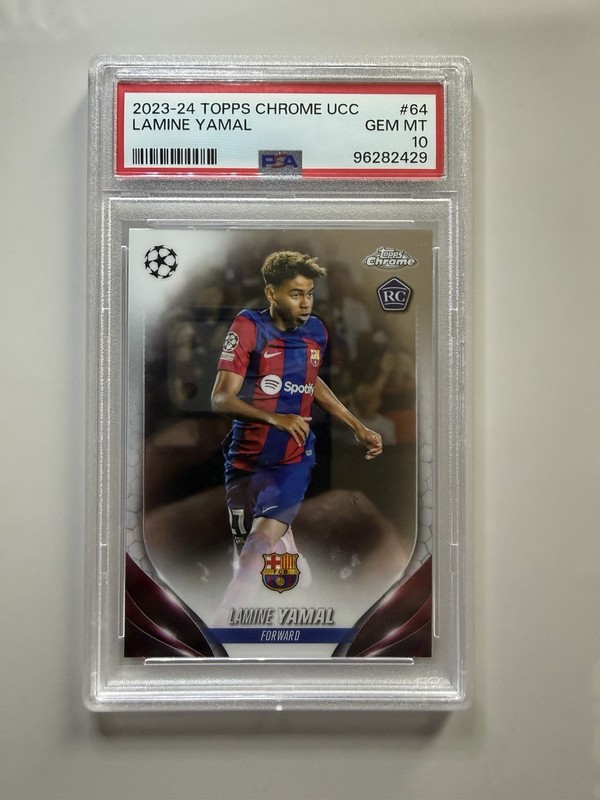 2023-24 Topps Chrome UEFA Lamine Yamal RC Rookie #64 Barcelona PSA 10 GEM MINT view 2
