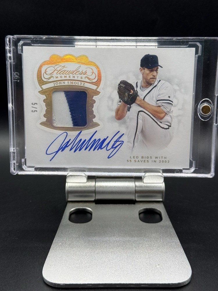JOHN SMOLTZ  2019 FLAWLESS GAME USED PATCH JERSEY AUTO 5/5 GOLD🔥