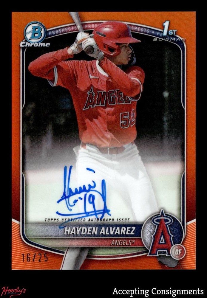 2025 Bowman Chrome Prospect Orange Refractor Hayden Alvarez 1st Rookie AUTO /25