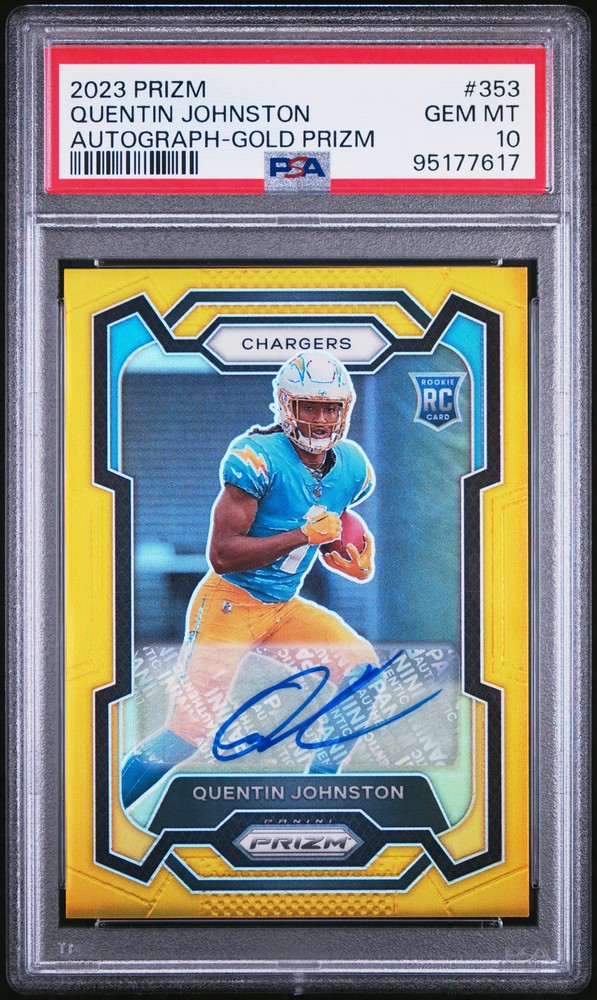 2023 Prizm GOLD Quentin Johnston Auto PSA 10 Rookie RC Chargers