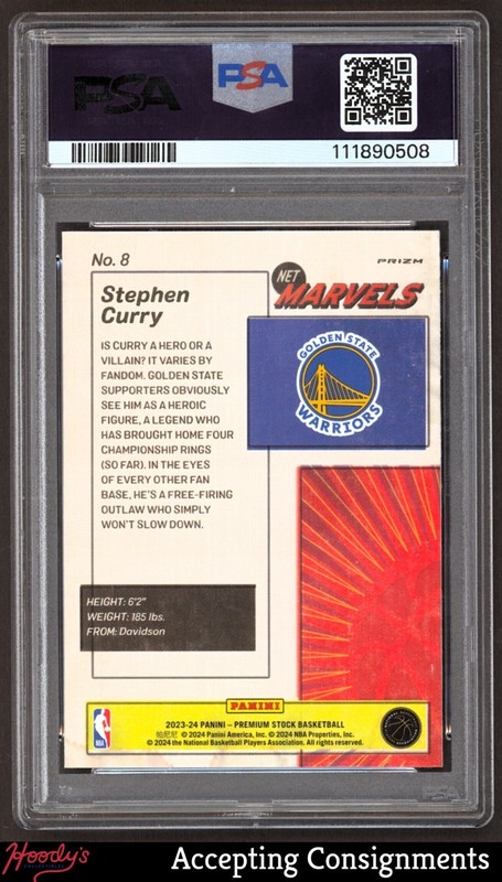 2023-24 Hoops Premium Stock Retro Net Marvels Premium #8 Stephen Curry PSA 10 view 2