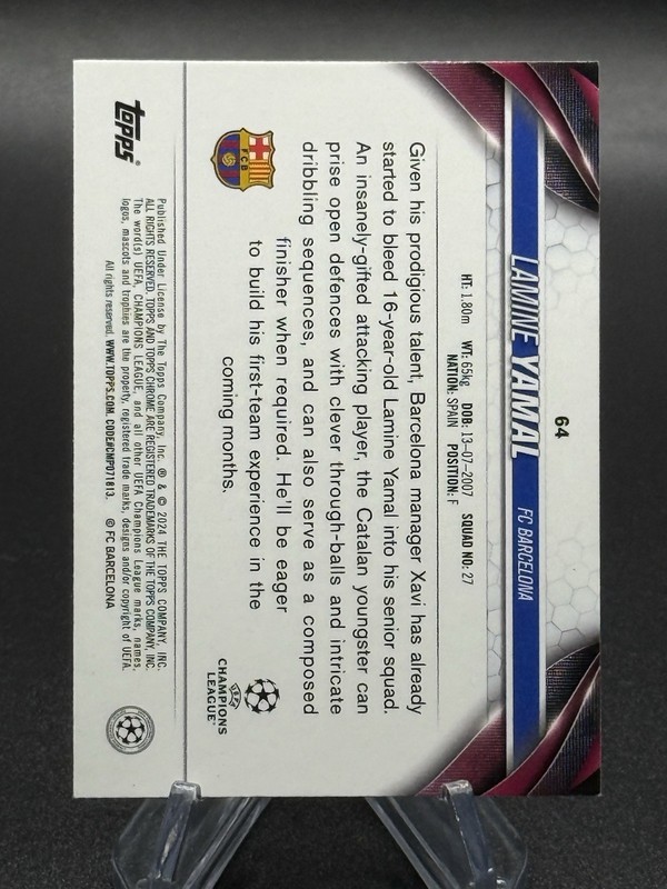 2023-24 Lamine Yamal Topps Chrome UCC #64 FC Barcelona Base Rookie Card (RC) view 2