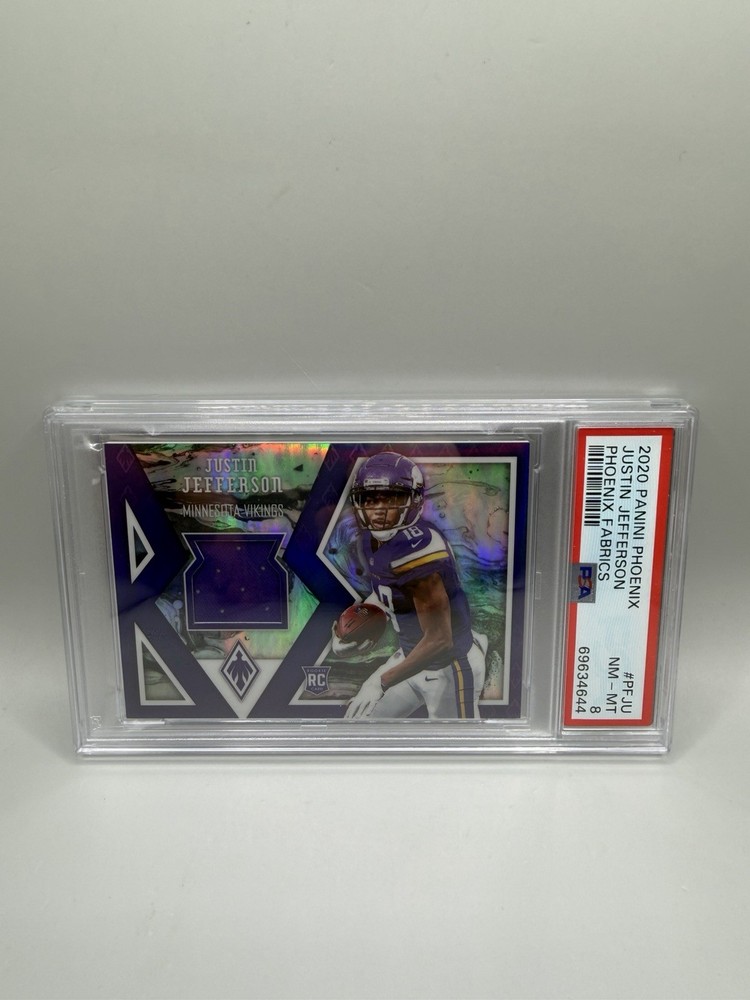 Justin Jefferson 2020 Panini Phoenix Fabrics Rookie Jersey Card #/149 PSA 8 NM