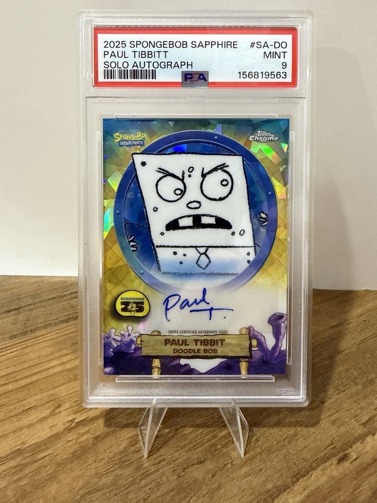2025 Topps Chrome SpongeBob Sapphire Paul Tibbitt DoodleBob Auto PSA 9