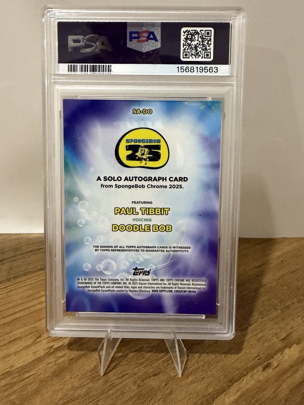 2025 Topps Chrome SpongeBob Sapphire Paul Tibbitt DoodleBob Auto PSA 9 view 2