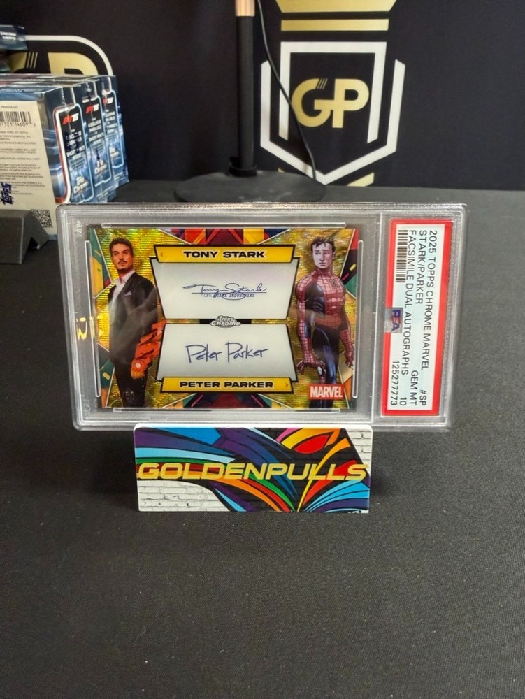 2025 Topps Chrome Marvel Facsimile Dual Auto TONY STARK PETER PARKER /50 PSA 10