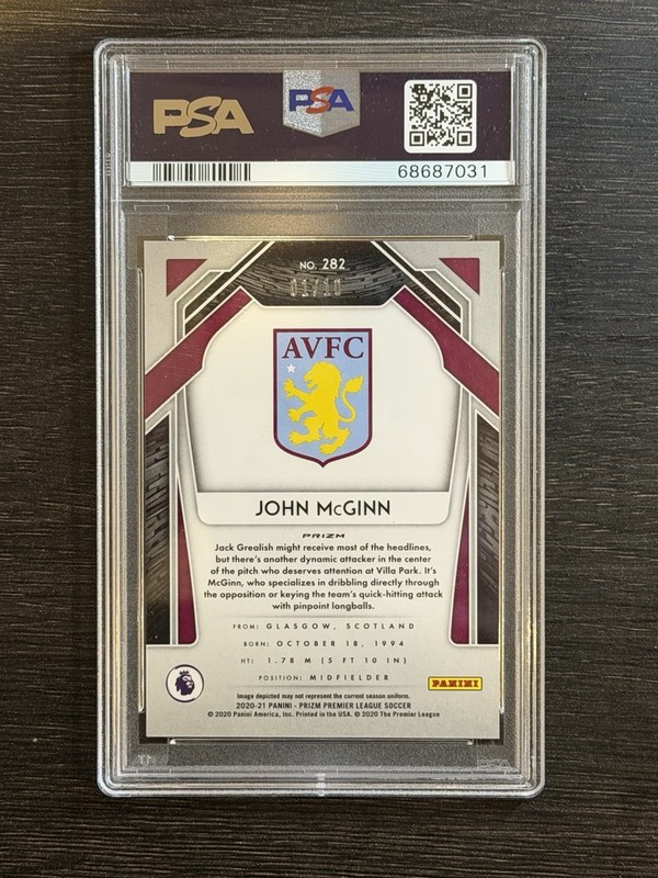 2020 PANINI PRIZM PREMIER LEAGUE #282 JOHN MCGINN GOLD PRIZM PSA 9 /10 view 2