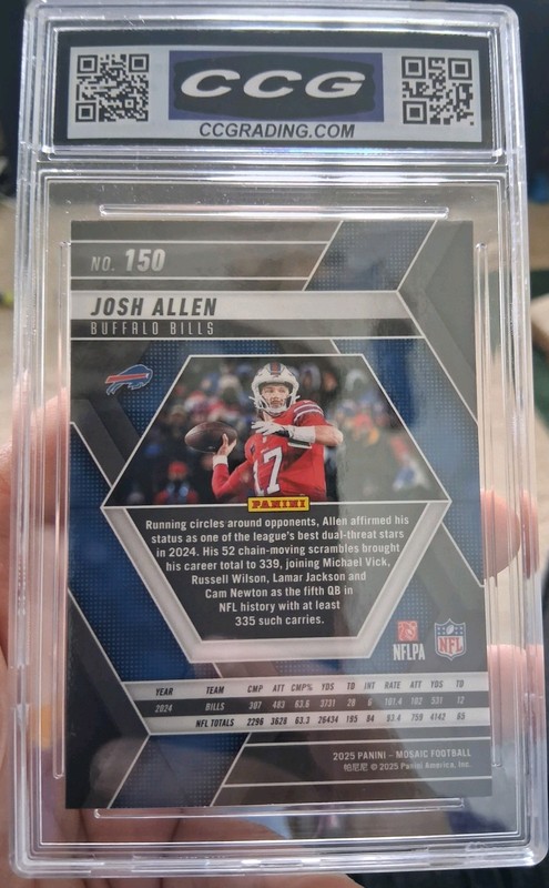 2025 Panini Mosaic Josh Allen #150 Gem 10 Buffalo Bills view 2