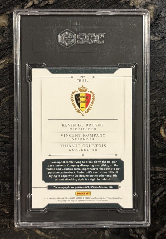 2018 Panini National Treasures De Bruyne Courtois Kompany Tri 1/25 SGC 9 Auto 10 view 2