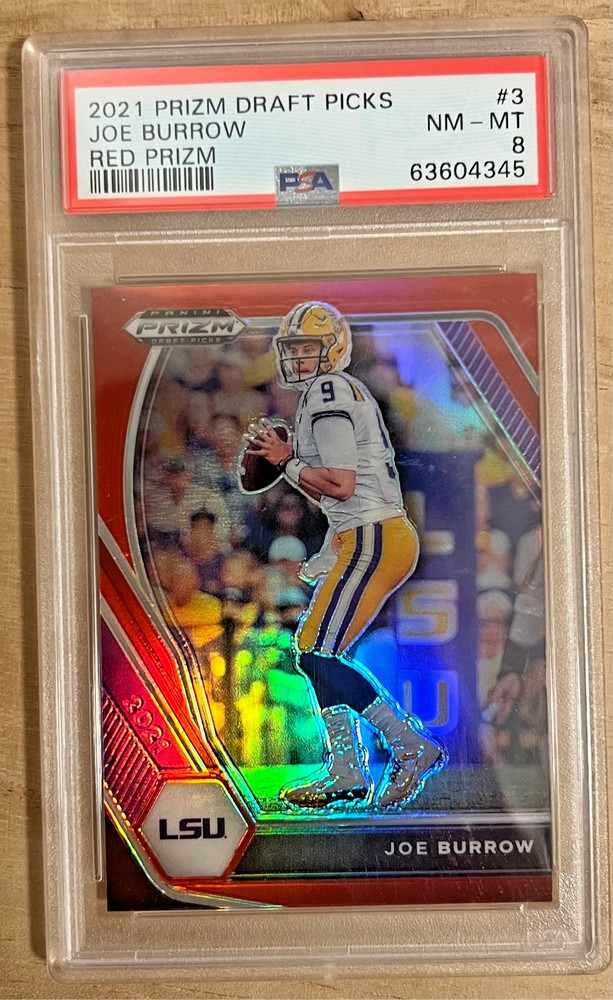 2021 Prizm Draft Picks Joe Burrow Red Prizm /299 #3 PSA 8