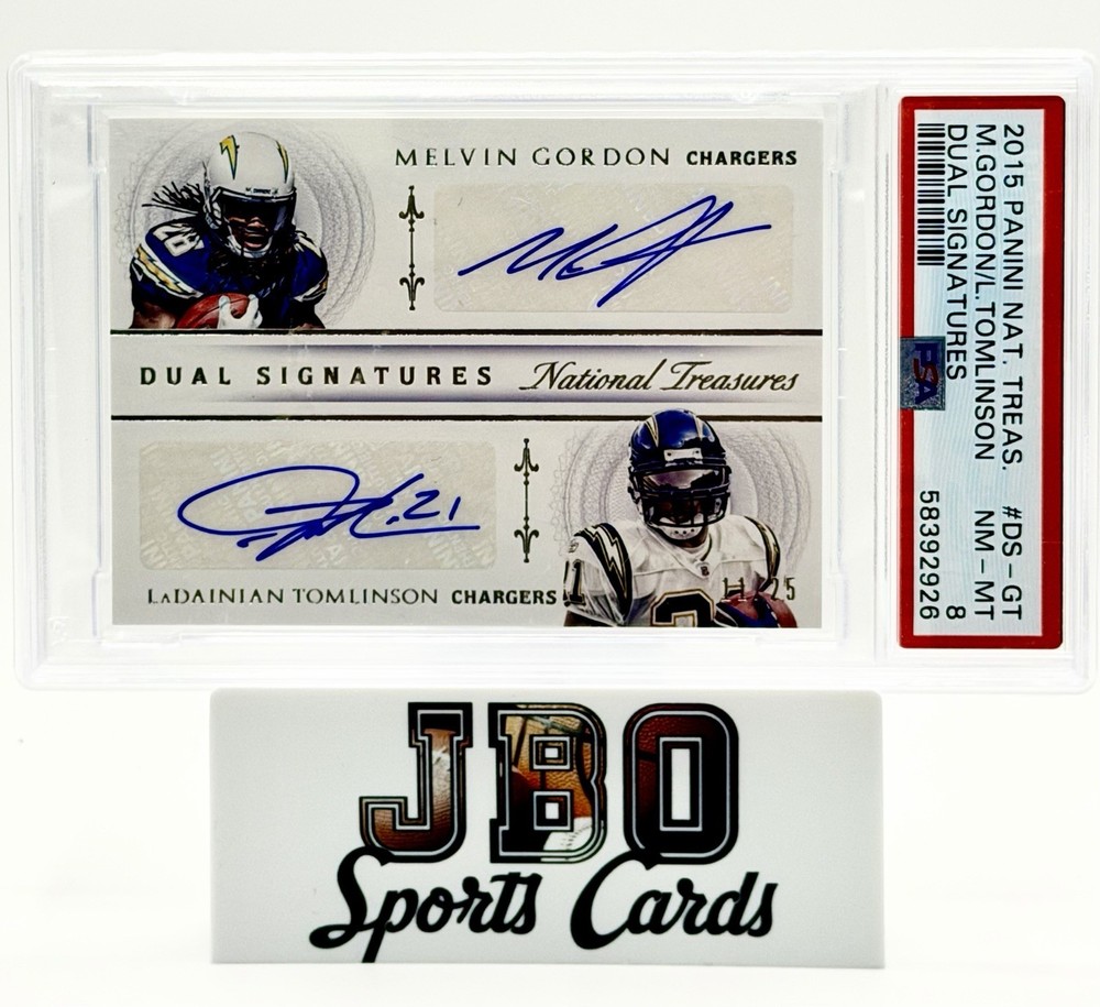 2015 National Treasures /25 Ladainian Tomlinson & Gordon Dual Auto #DS-GT PSA 8