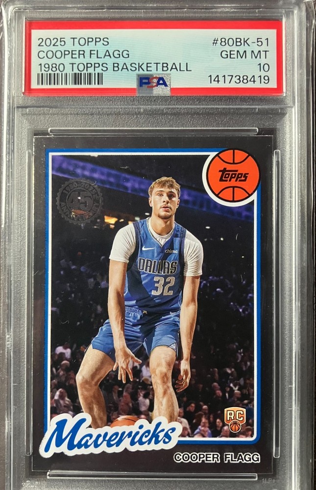 2025 TOPPS 1980-81 TOPPS BASKETBALL #80BK-51 COOPER FLAGG ROOKIE RC PSA 10 CARD!