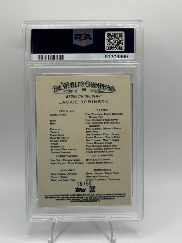 2022 TOPPS CHROME ALLEN GINTER JACKIE ROBINSON PSA 10 Gold Refractor /50 POP 9 view 2