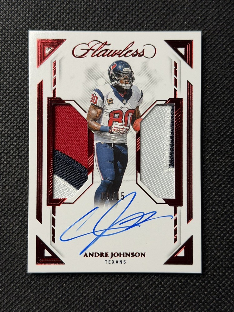 ANDRE JOHNSON 2023 FLAWLESS DUAL PATCH AUTO RUBY 9/15 #DPA-AJO TEXANS