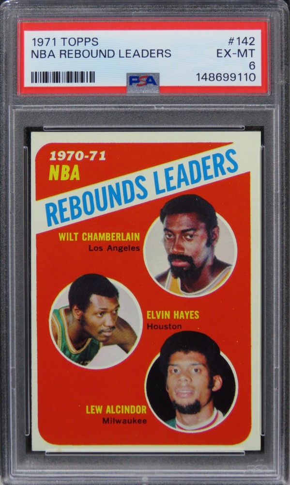 1971 Topps NBA Rebound Leaders w/ Chamberlain/Alcindor HOF #142 PSA 6 EX-MT