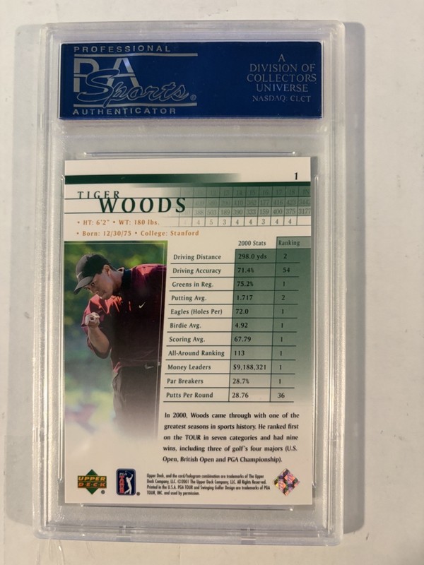 2001 Upper Deck Tiger Woods #1 PSA 9 MINT view 2