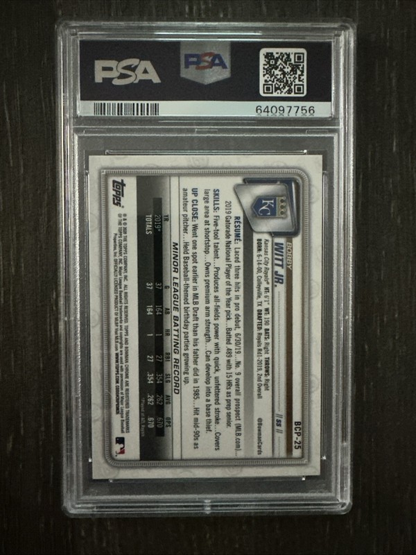 2020 Bowman Chrome Bobby Witt Jr. Mega Box Mojo Refractor 1st PSA 10 Gem Mint view 2