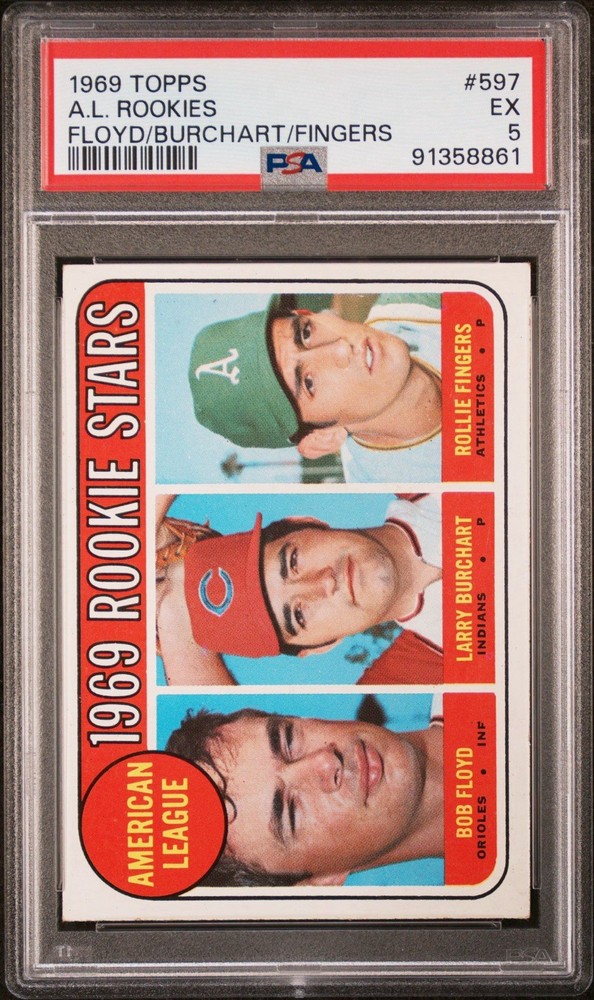 Topps 1969 A.L. Rookies Floyd/Burchart/Rollie Fingers #597 PSA 5 Card