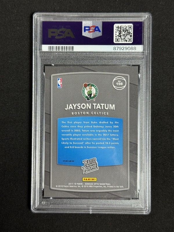 2017-18 Donruss Optic Jayson Tatum Rookie Holo PSA 8 #198 view 2