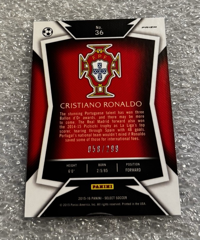 CRISTIANO RONALDO 2015-16 Panini Select BLUE PRIZM #/299 Variation *EDGE PEEL view 2