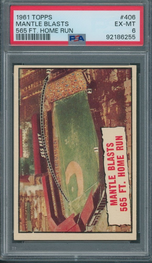 1961 Topps #406 Mantle Blasts 565 Ft. Home Run PSA EX-MT 6 *6255