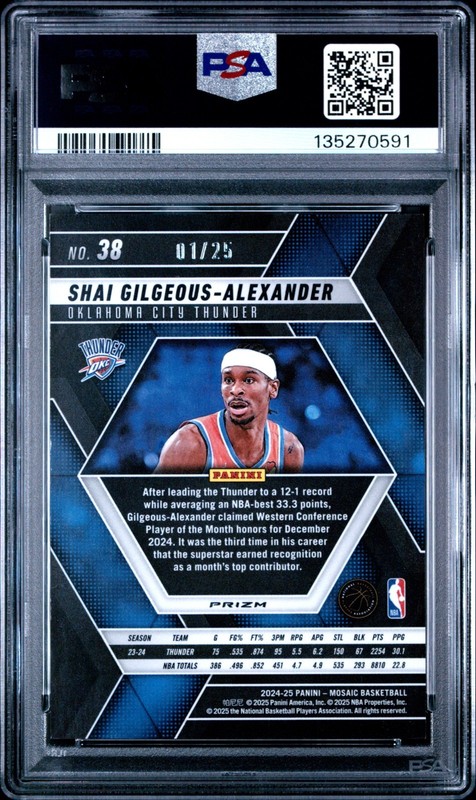 2024-25 Mosaic Shai Gilgeous-Alexander White Mosaic /25 PSA 10 First on Print view 2