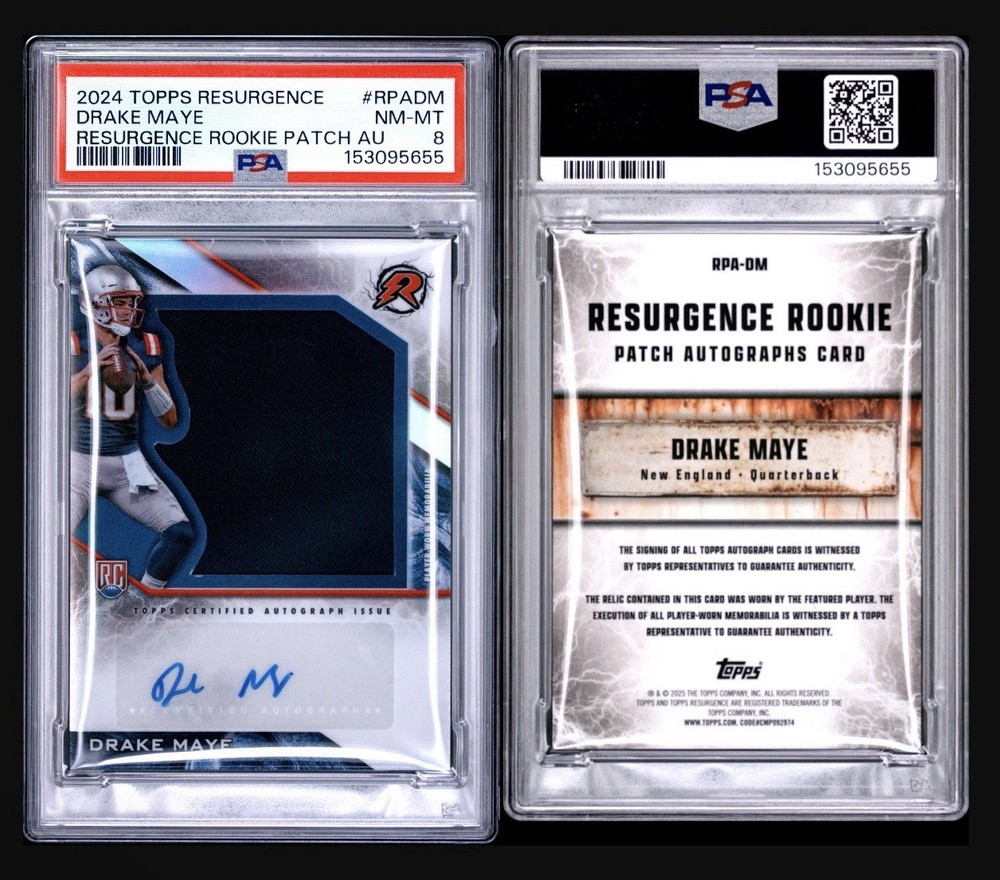 2024 Topps Resurgence Drake Maye Rookie Game-Worn Patch Auto RPA #RPA-DM (PSA 8)
