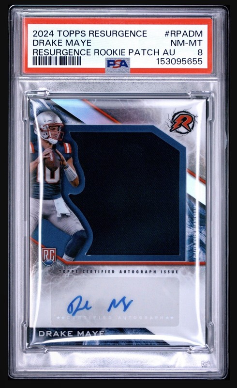 2024 Topps Resurgence Drake Maye Rookie Game-Worn Patch Auto RPA #RPA-DM (PSA 8) view 2