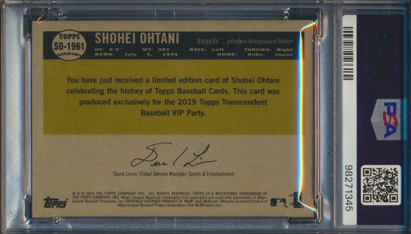 2019 TOPPS TRANSCENDENT VIP 1961 SHOHEI OHTANI PSA 10/AUTO 10 GEM #d 14/50 POP 1 view 2