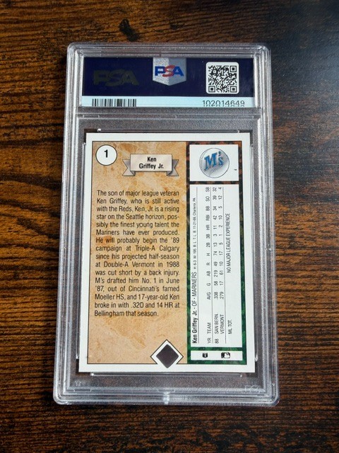 1989 UPPER DECK STAR ROOKIE KEN GRIFFEY JR #1 (RC) PSA 8 view 2