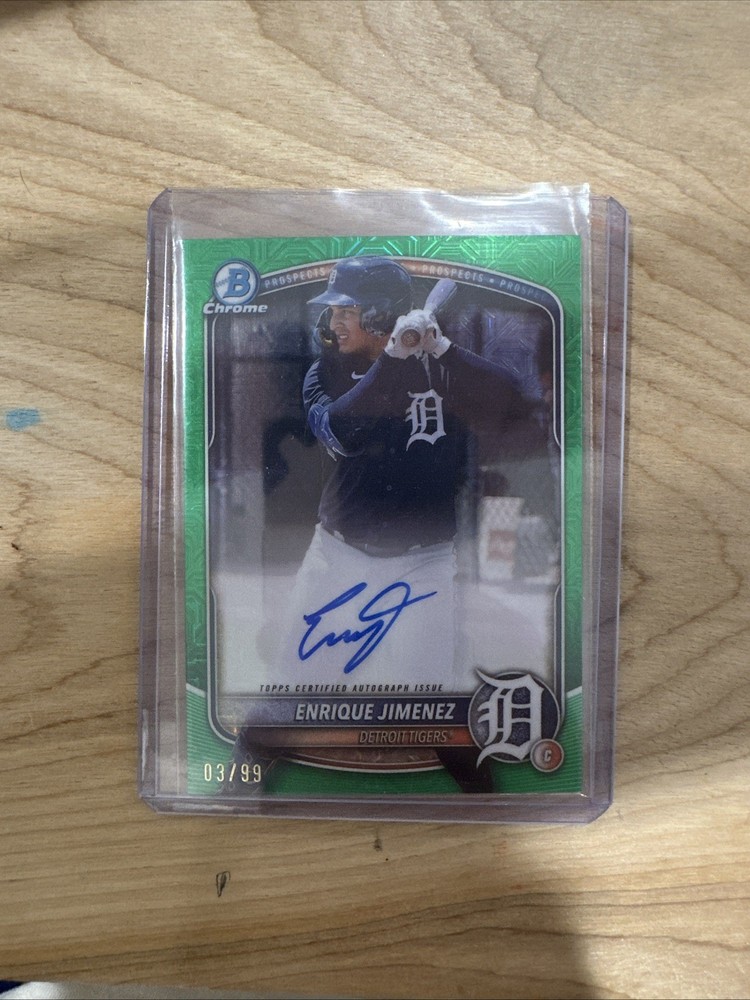 Topps 2025 Bowman Chrome Enrique Jimenez Tigers Green Refractor /99 Rookie Auto