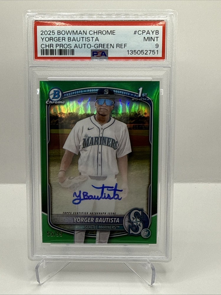 2025 Bowman Chrome Yorger Bautista Auto 1st True Green Ref #/99 PSA 9 Seattle