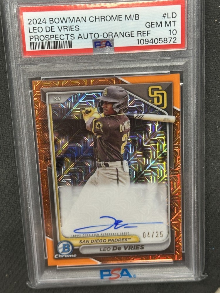 Leo De Vries 2024 Bowman Mega Box Orange Auto Mojo PSA 10 Padres #BMA-LD 4/25