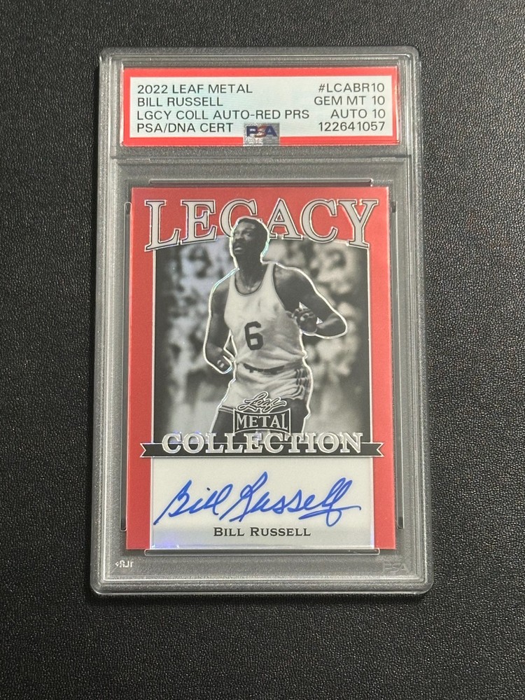 BILL RUSSELL 2022 LEAF LEGACY ON CARD AUTO PSA 10 RED PRISMATIC 2/3 PSA 10 SP