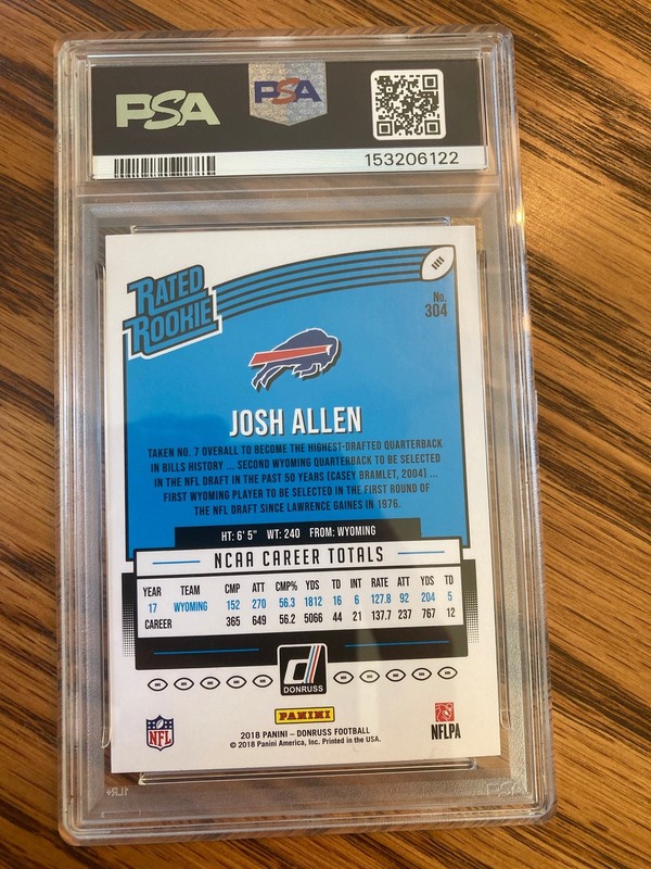 2018 Panini Donruss Rated Rookie Josh Allen Bills RC Mint PSA 9 view 2