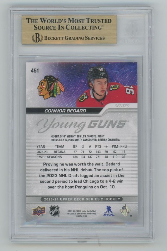 2023-24 Upper Deck Series 2 Young Guns Connor Bedard BGS 9.5 view 2