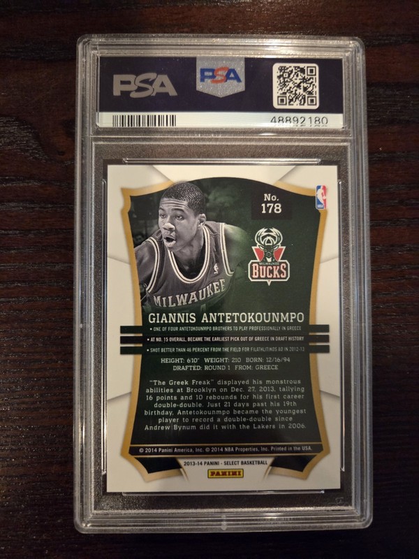 Giannis Antetokounmpo 2013-14 Panini Select #178 Base Rookie Card RC PSA 8 NM-MT view 2