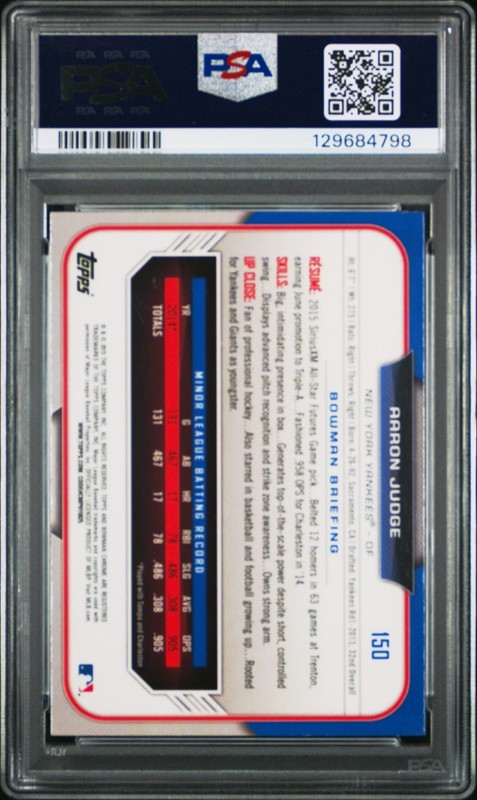 2015 Bowman Draft Aaron Judge ROOKIE #150 PSA 9 MINT view 2