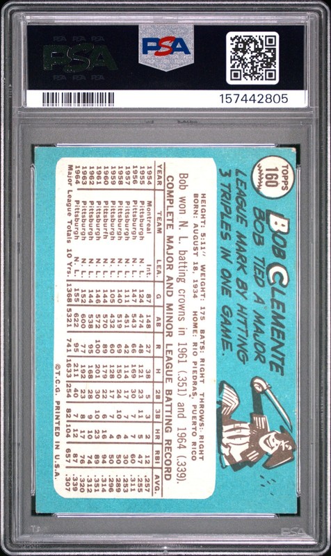 Bob Roberto Clemente 1965 Topps PSA 1.5 #160 Pittsburgh Pirates view 2