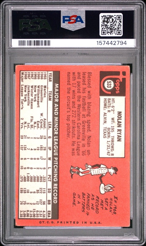 Nolan Ryan 1969 Topps PSA 1.5 #533 New York Mets view 2