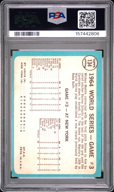 Mickey Mantle 1965 Topps Mantle's Clutch HR PSA 2 #134 New York Yankees view 2