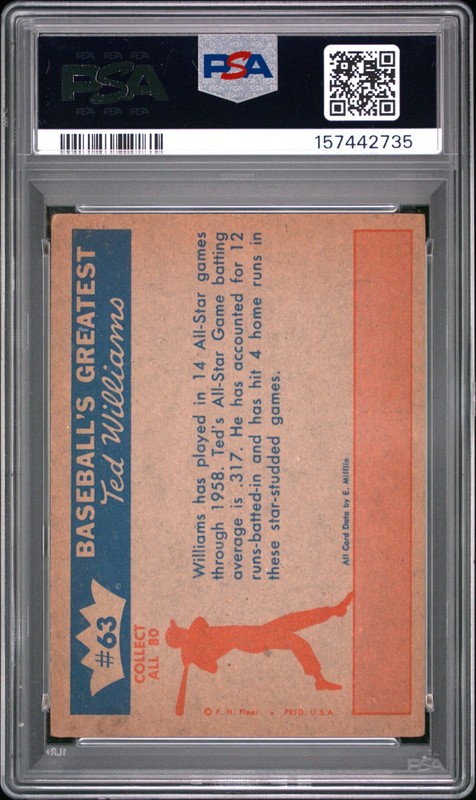 Ted Williams 1959 Fleer Ted's All Star Record PSA 2 #63 Boston Red Sox view 2