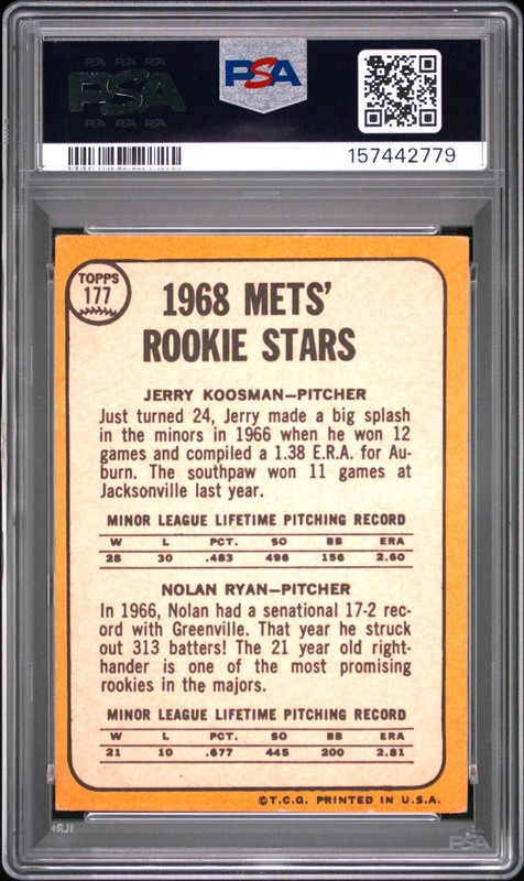 Nolan Ryan Jerry Koosman 1968 Topps PSA 2 #177 New York Mets view 2