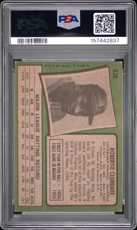 Roberto Clemente 1971 Topps PSA 2 #630 Pittsburgh Pirates view 2