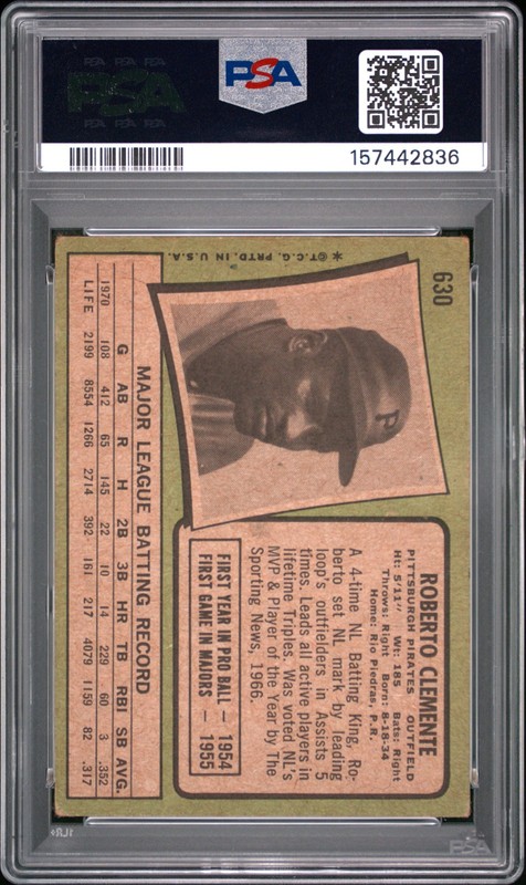 Roberto Clemente 1971 Topps PSA 2 #630 Pittsburgh Pirates view 2