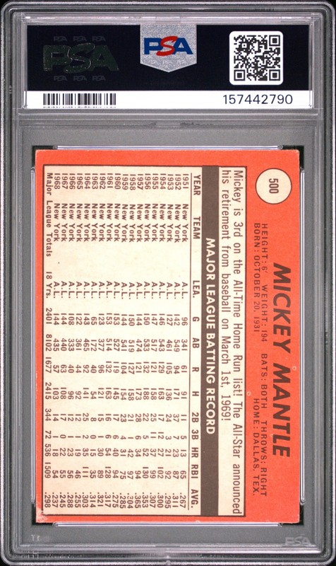 Mickey Mantle 1969 Topps Last Name in Yellow PSA 3 #500 New York Yankees view 2